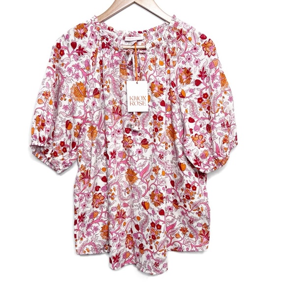 Knox Rose Tops - New with Tag Knox Rose Women's Floral Rich Magenta Orange Oversized Boho Blouse